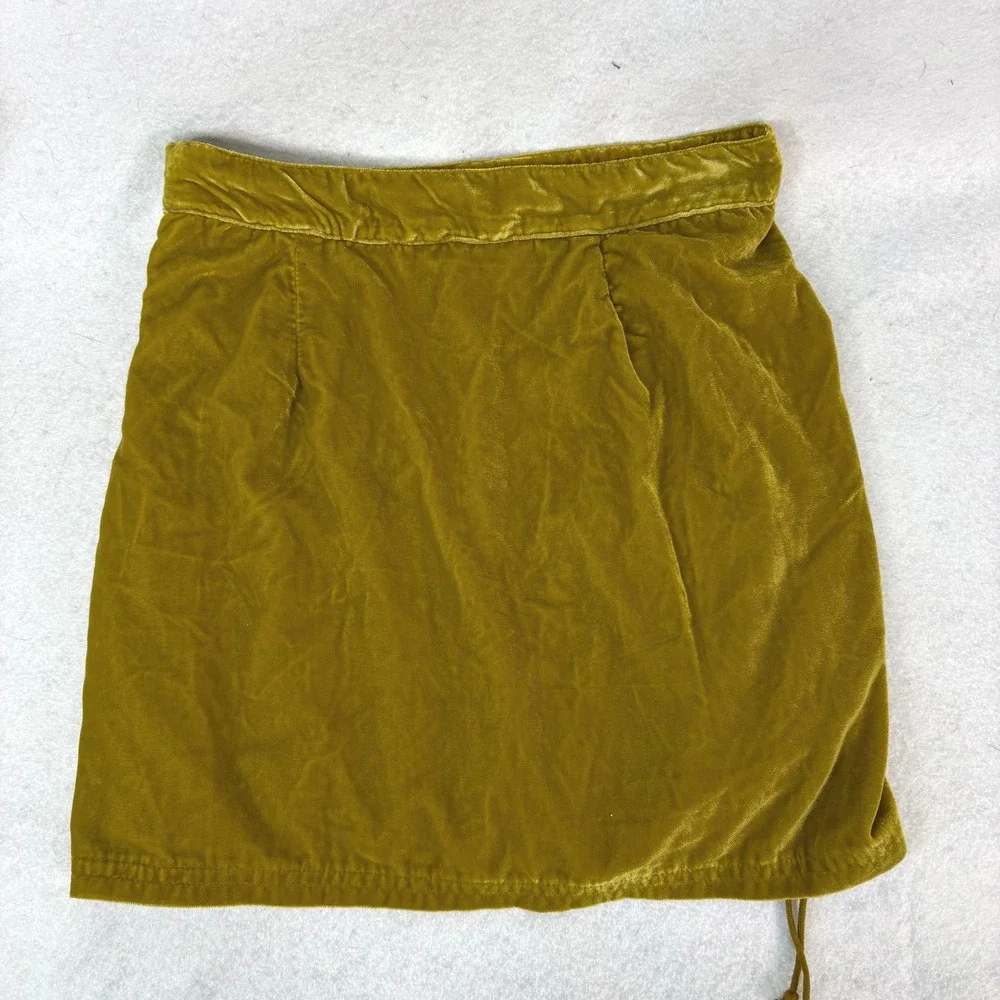 Free People Olive Ruched Vivienne Velvet Mini Skirt Sz 4 Boho Whimsigoth Indie